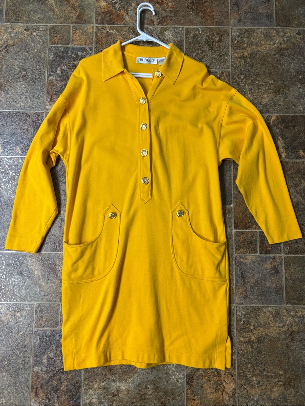 St. John Mustard Yellow V-Neck Polo Sweater Dress